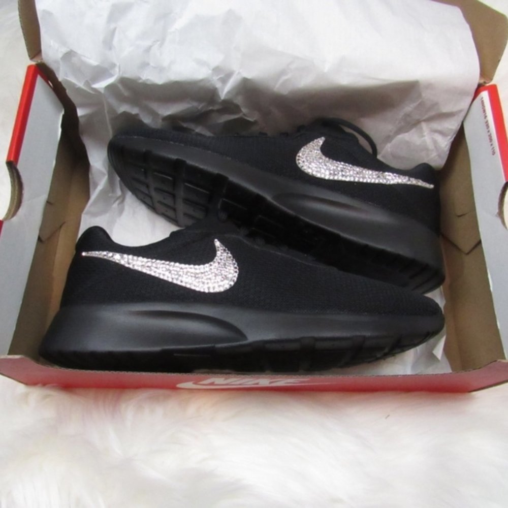 Custom Crystal Nike Tanjun Black Blinged Sneakers - Picture 4 of 5